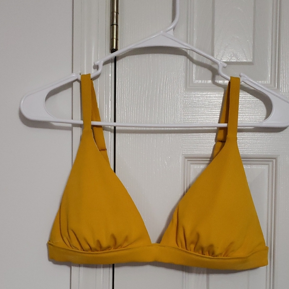 Shade & Shore Ribbed Triangle Bikini Top in a Curry Yellow Color. 